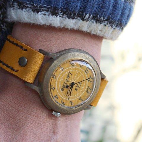 手作り腕時計　Via Latina(フルBrown&Brown)   --- アンティークでシンプルな男性、女性兼用腕時計。ベルトは牛革を使用。