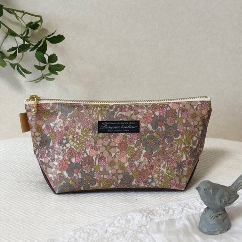 LIBERTY 外マチ付きポーチ ラミネート加工〈Flower Tops フラワー・トップス〉★リバティ りばてぃ