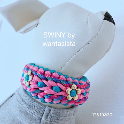 S〜LL【お花と星の首輪】パラコード　SWINY by wantasista