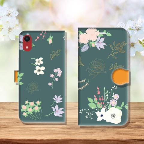 水彩タッチの花模様２　iPhone/Android用 手帳型スマホケース