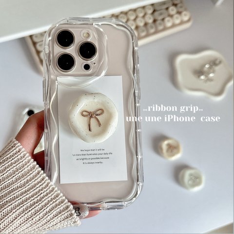 ribbon grip• .ྀིྀི 〜うねうね iPhone  case〜　スマホグリップ　スマホケース