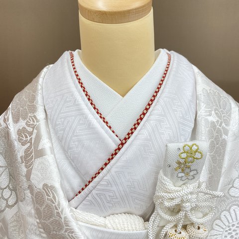 伊達衿(重ね衿) 簡単差し込み式　婚礼用 赤白系　市松柄