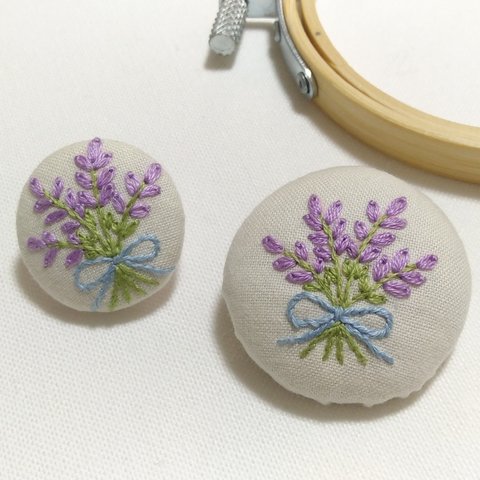 手刺繍　親子セット(ラベンダー)　 ヘアゴム or  ブローチ