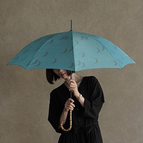 竹の傘 moon sky 晴雨兼用 長傘 ALCEDO 161016 日傘 雨傘 月 水色