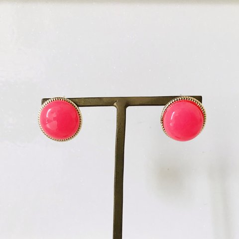 Neon Pink Gold Stud 15mm Earrings