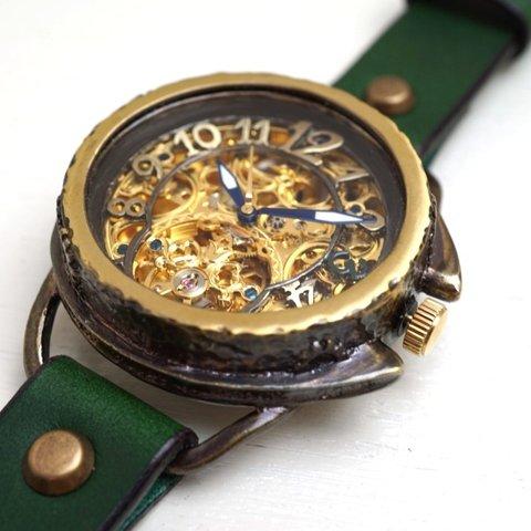 アラベスク　AT　ＧＤ/ＭＯＶ　真鍮　グリーン　手作り腕時計