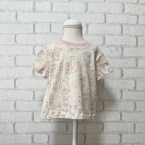 【90size】ワイドTシャツ　アメリカンなくまちゃん