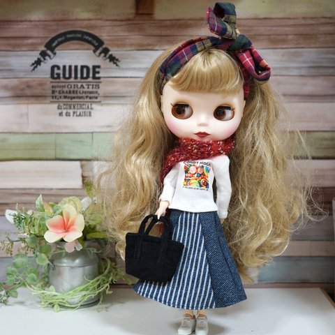 vol.30☆22センチドール用☆ロングTシャツ・ロングスカート☆服上下2点セット☆ハンドメイド☆お洋服☆アウトフィット☆リカちゃん・ブライス