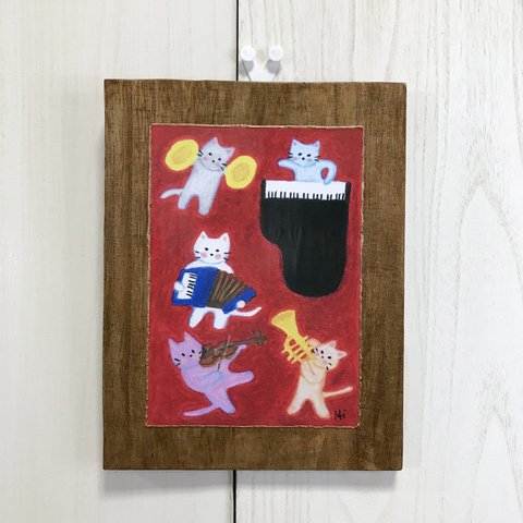 【ねこイラスト壁掛け】「ねこバンド」木製☆インテリア