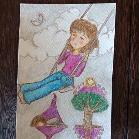 (137)原画・水彩色鉛筆「頭を空っぽにする」