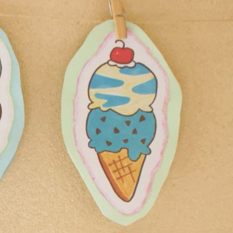【送料無料】アイスクリームなメッセージカード(チョコミントとソーダバニラのチェリーのせ)