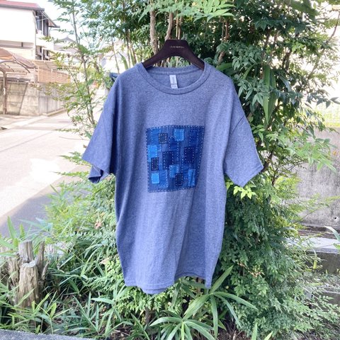 2019 size L 襤褸　リメイク　tシャツ 藍染め　藍染　古布　パッチワーク　ヴィンテージ　刺し子　オリジナル