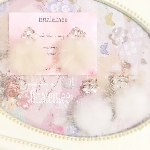 ふわふわファー♡ビジューパールピアス/イヤリング