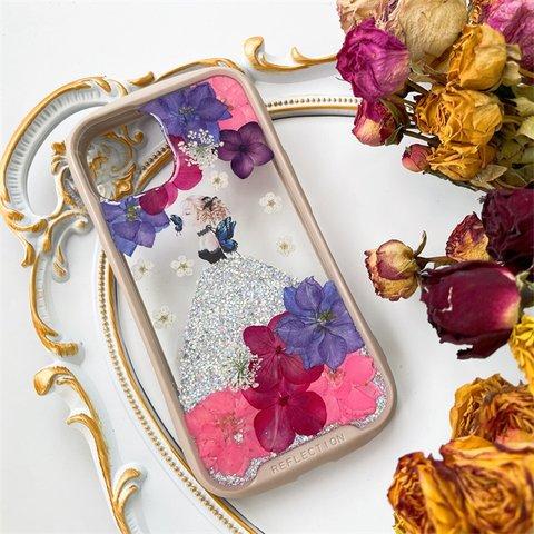 紫陽花iFace風押し花スマホケース*全機種対応*手帳型*iPhone15*iPhone15Pro iPhone15plus iPhone14 iPhone14Pro iPhone14plus