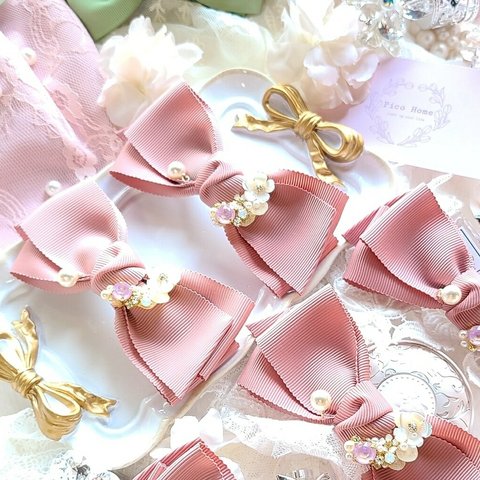 Sold out♡桜咲く𓂃 𓈒𓏸𑁍シェル✕Swarovskiりぼんバレッタ