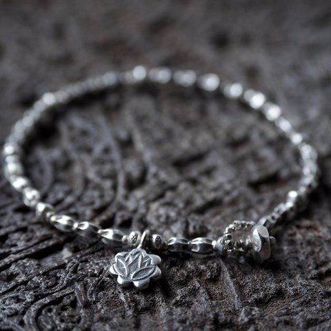 -Lotus charm- silver bracelet