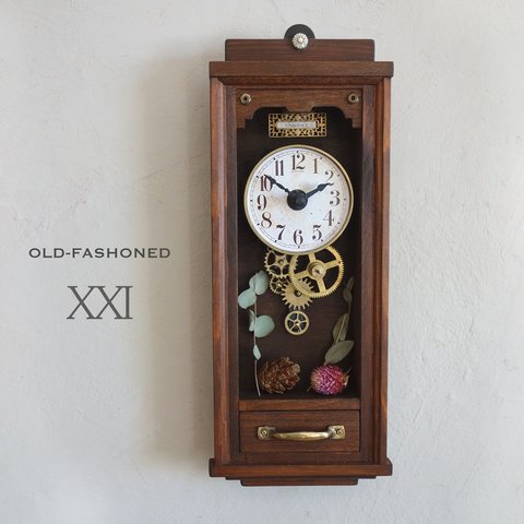 【送料無料】OLD FASHIONED ⅩⅪ（#021） レトロな時計　Sサイズ　1点物　アンティーク調 インテリア