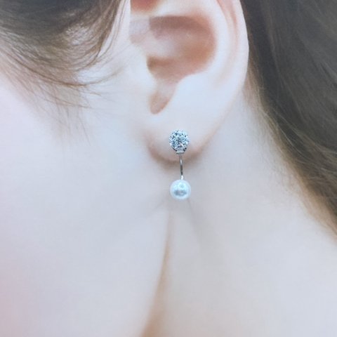 ラインストーン ボール 6mm パール バックキャッチ ピアス #607　母の日　ギフト　春　プレゼント　結婚式　入学式　卒業式　華奢　パーティー　お出かけ　お呼ばれ　夏　秋　冬