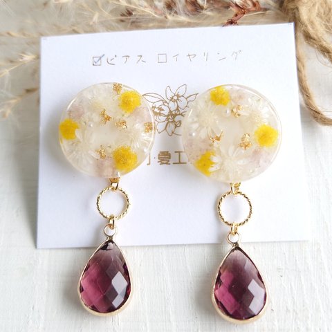 【ﾚｼﾞﾝｱｸｾｻﾘｰ】ミモザ　花　レジンピアス　レジンイヤリング