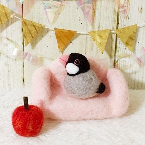 【 SOLD OUT 】羊毛フェルト 文鳥さん ふっくらマスコット｜ 結婚式 母の日 ウェルカムドール ウェディング 