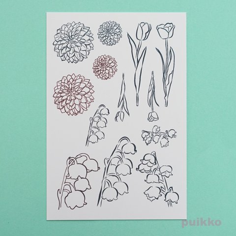 花・線画1　タトゥーシール