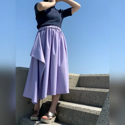 asymmetry gather long skirt 