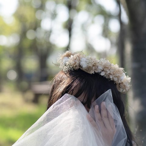 【受注生産】プリザーブドフラワー花かんむり ベージュ