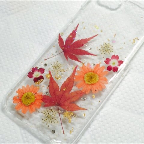 秋もみじ  紅葉押し花スマホカバー