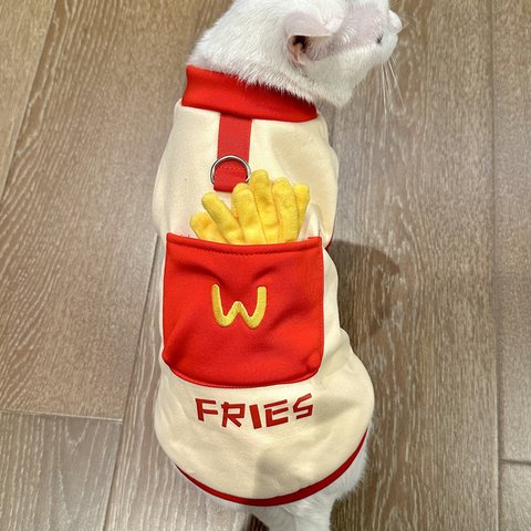 猫服 ペット服 ネコ 猫マクドナルドポテトフライ服 面白い仮装 パーカー ポテトフライ付き 暖かい 厚手 防寒 冬