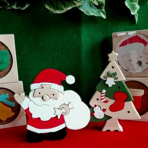 サンタとクリスマスツリーの組み木セット☆ミンネのクリスマス