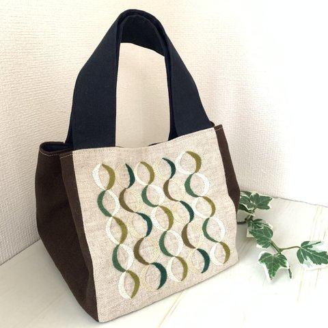 刺繍トートバック『WAKKA∞つなぎ』 ブラウン×ネイビー