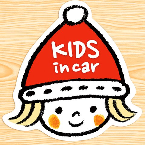 KIDS IN CAR マグネットステッカー(クリスマスのニット帽ちゃん）