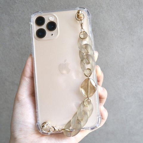 123. キーリングハンガー　スマホケース　iPhoneケース　ストラップ　全機種　スマホチェーン　スマホリング　キーリング　キーリングチェーン　ブラウン　カーキ　アクリル　チェーン