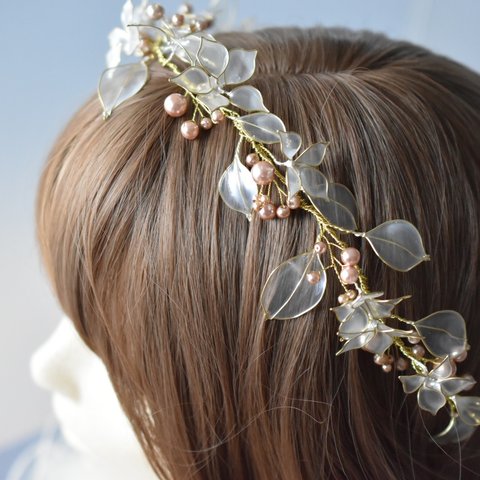 〈花嫁さんの髪飾り〉花冠　ヘッドドレス　ヘアアクセサリー　ブライダル　ウェディング　結婚式　成人式　卒業式　発表会　ディップアート　アメリカンフラワー