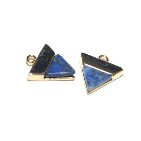 【2個入り】１点もの～天然石ラピスラズリ(lapis lazuli）三角形ゴールドチャーム、パーツ