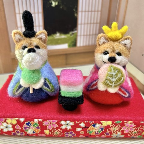 ひな祭り🎎食いしん坊な柴犬ちゃんのおひな様🍡( 羊毛フェルト)