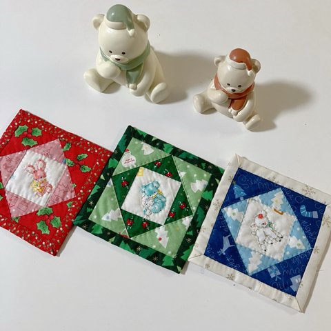 動物たちのクリスマスコースター☆3枚セット