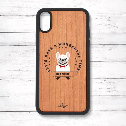 【名入れ可能】フレンチブルドッグ クリーム(Emblem) 衝撃吸収タイプ 木製iPhoneケース