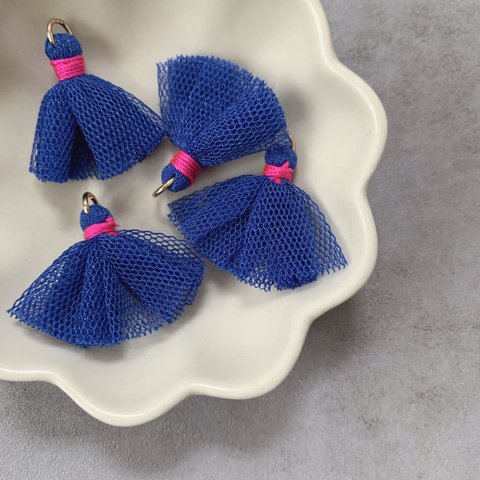 4pcs blue × pink メッシュ タッセル チャーム