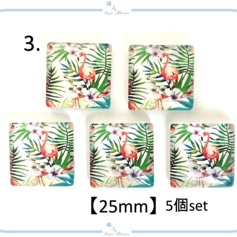 E276-3 カボション ボタニカル デザイン【 25mm 】5個セット ハンドメイド 立体 パーツ スクエア 正方形 南国 南の島 自然