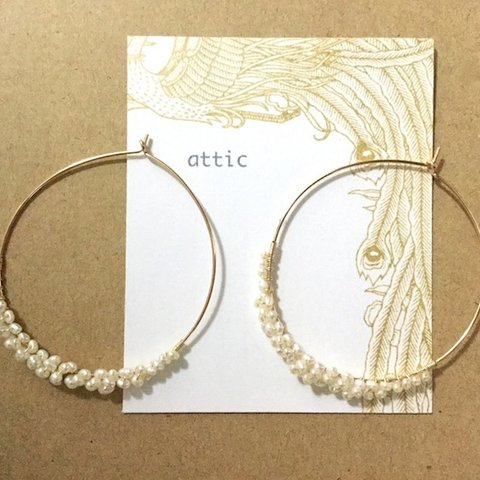 -attic- 染花ピアス　守護石 淡水パールフープピアス Ⅳ