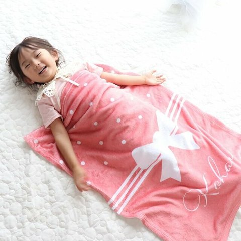 出産祝い 女の子 名前入りブランケット 大きなリボン