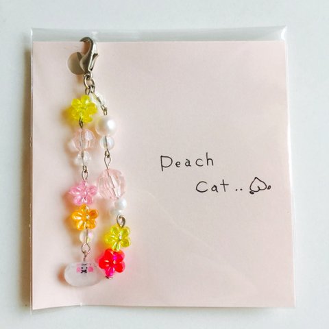 handmade strap -peach cat-