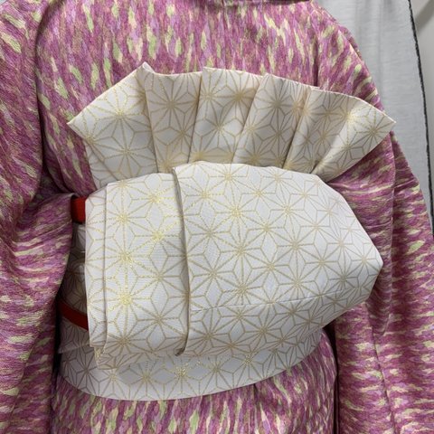 ハンドメイド　長さたっぷり半幅帯（19×440）柄の着物に合わせやすい白帯