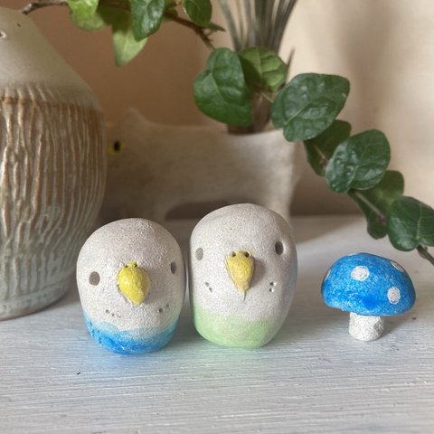 【受注制作】仲良しインコときのこ♡