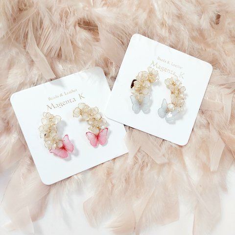 M fleur+Papillon「white+pink」イヤーカフ