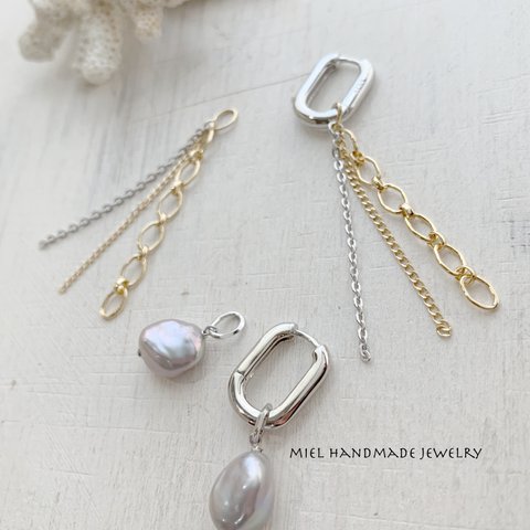 〜再販〜belleza〜silver925 4wayチェーン＆パールフープピアス