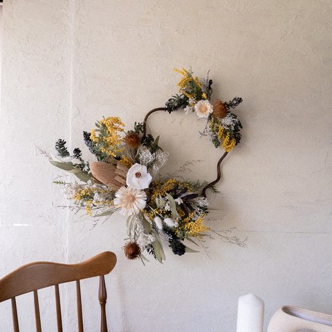 mimosa wall objet /ウォールオブジェ/壁掛け/ドライフラワーインテリア/サロンインテリア/自宅装飾/サロン装飾