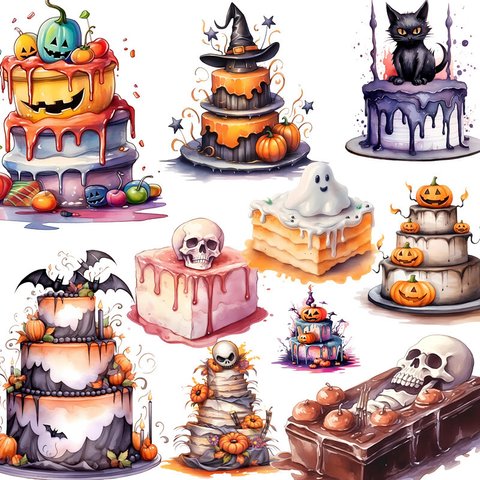 ハロウィン　かぼちゃ　オバケケーキ　ネコちゃん♡フレークシール
