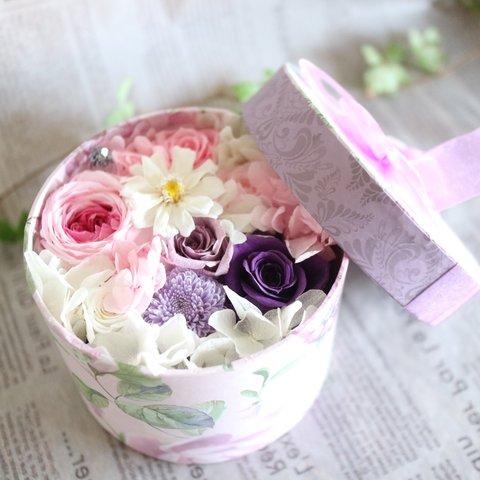 春色 バラ の ボックス プリザ　purple
